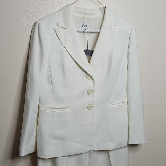 Le Suit 2 Piece Blazer+Pants Set Pant Suit White/off-white Size 10 - Picture 2 of 6